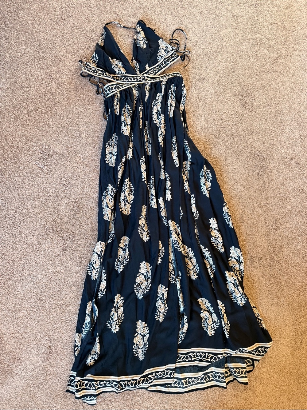 Navy Floral Maxi Dress with Ivory Print